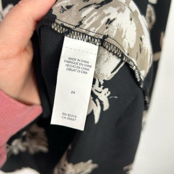 Lucky Brand Black Tan Floral Tassel Dressy Blouse Plus Size 2X - Picture 3 of 7